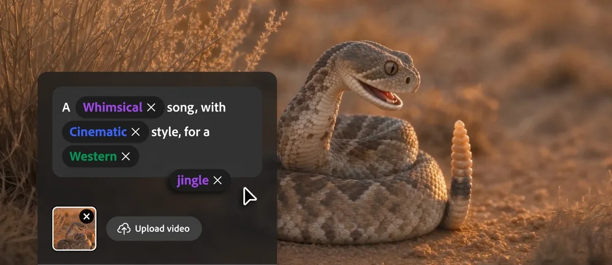 Adobe 官方文章配圖:Adobe Firefly 音訊工具正式開放:配樂、旁白與音效一起做