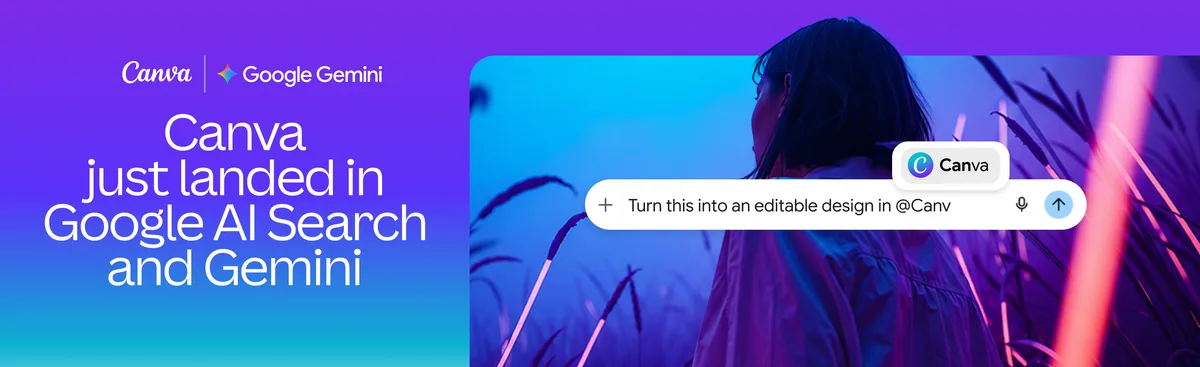 Canva 與 Google AI 搜尋整合的官方宣傳圖