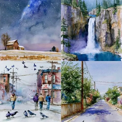 靛藍水彩光影 — sref.site